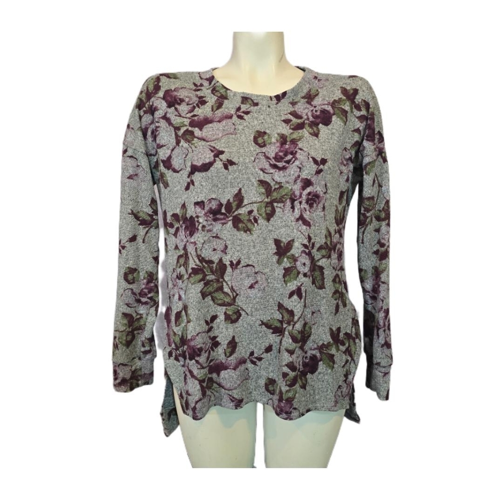 Women's Floral Long Sleeve‎ Knit Top - Purple Floral